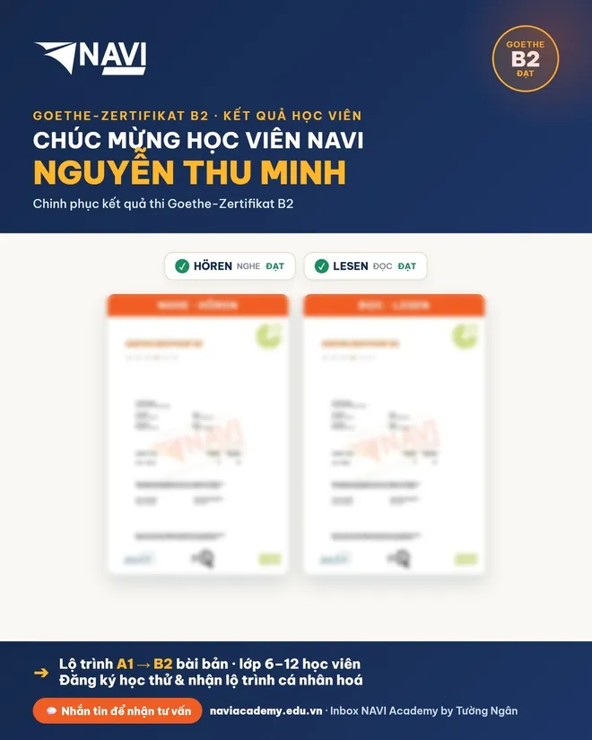 Học viên NAVI đạt chứng chỉ Goethe B2 – luyện thi tại Hà Nội